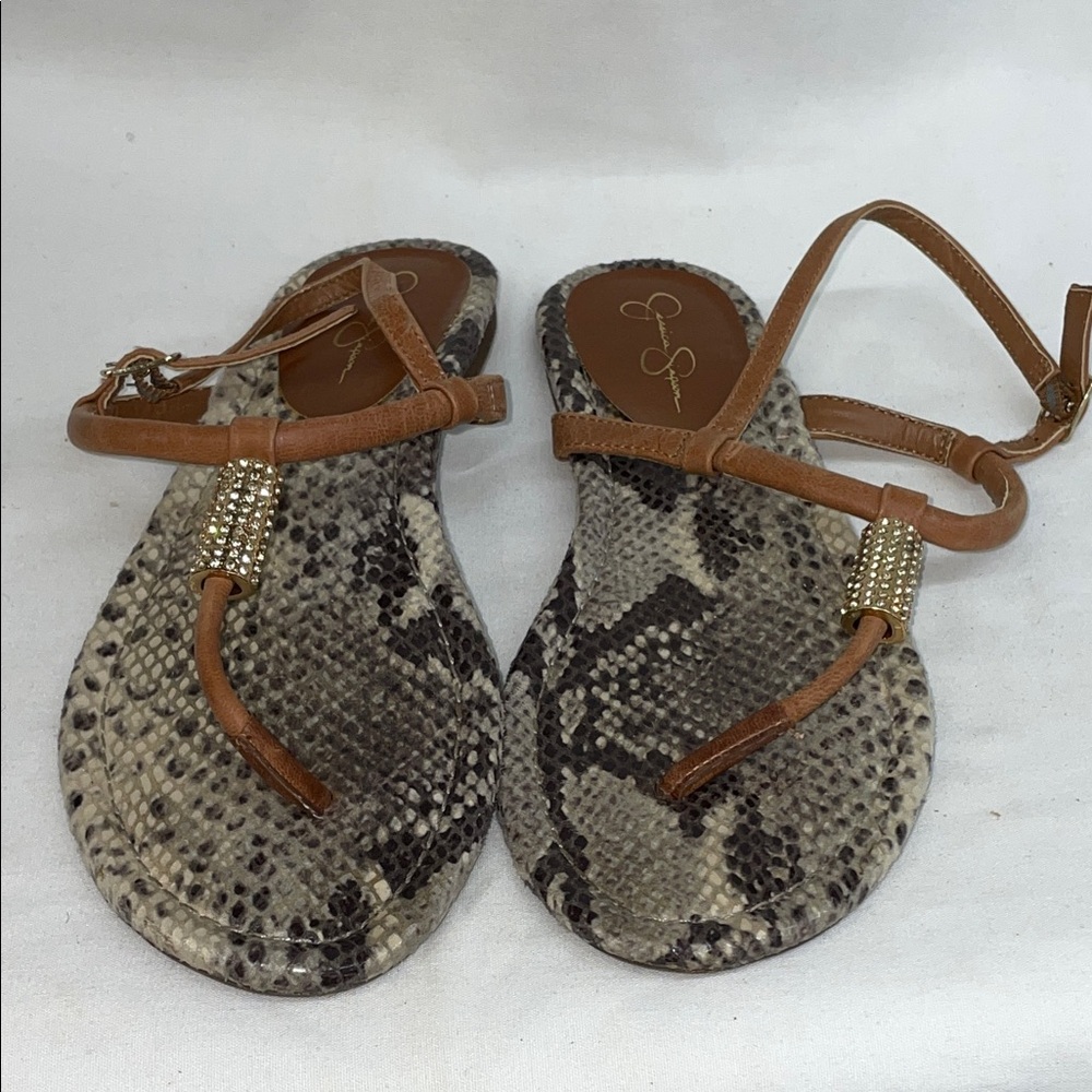 Jessica Simpson Snakeskin Sandals with diamonds Tan Straps ladies sz 6